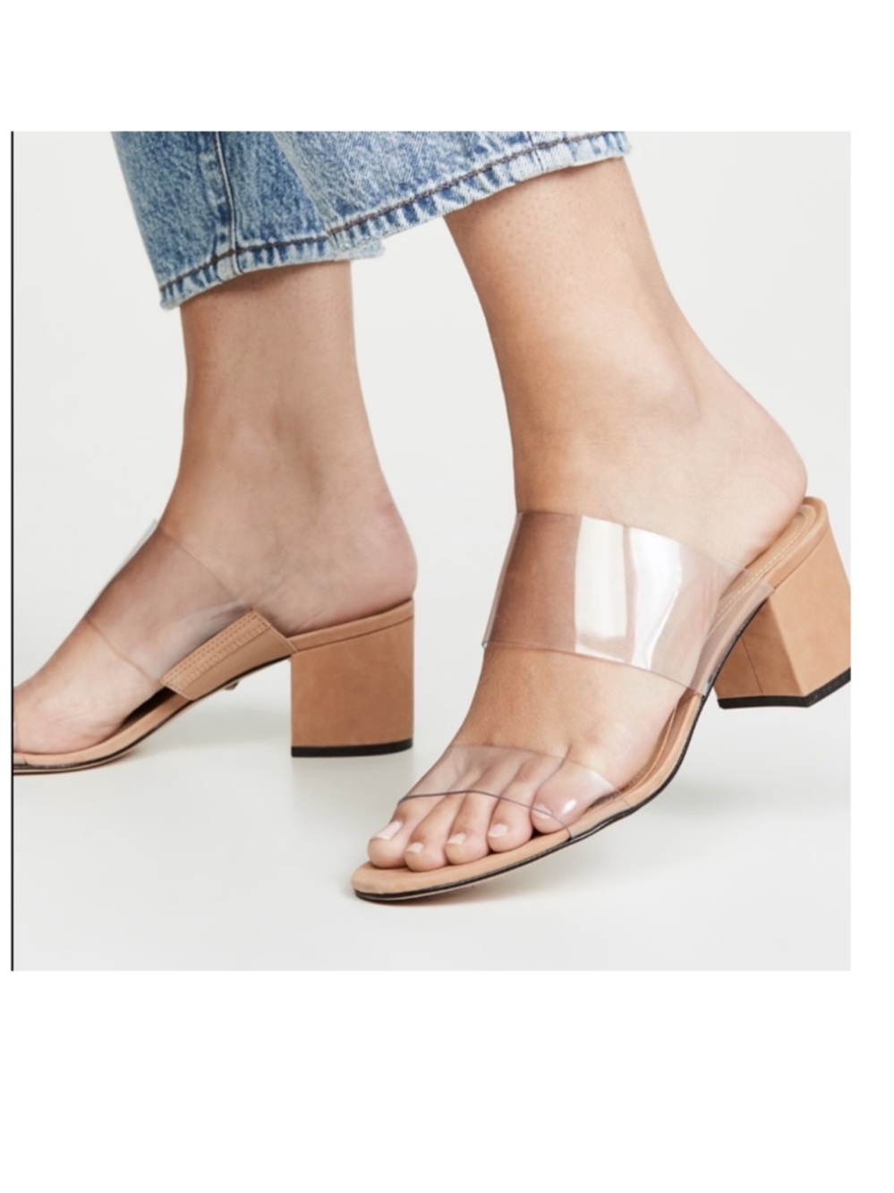 SCHUTZ women Victorie clear strap Natural slide Sandal Size 6  block heel